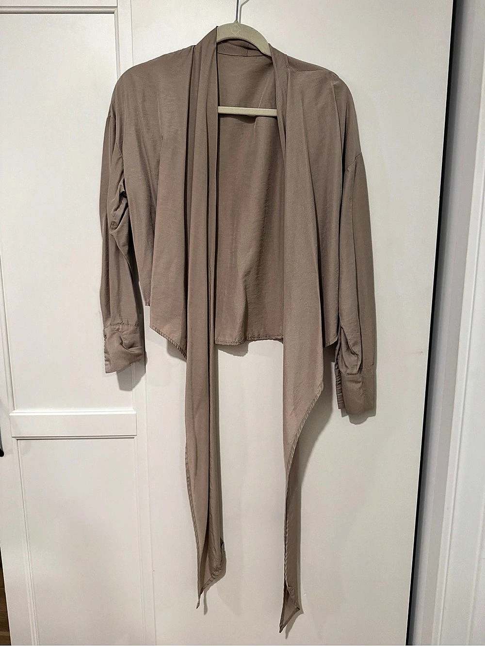 Draped Open Front Jacket in Brown - Size small